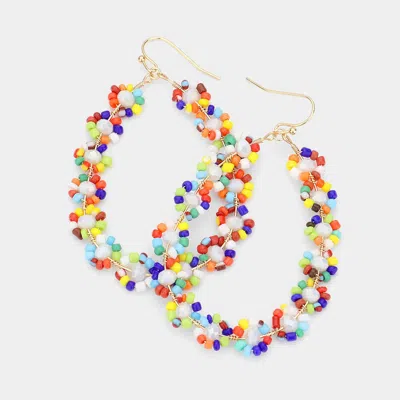 Fashnzfab Faceted Beads Stones Wrapped Teardrop Dangle Earrings In Pink