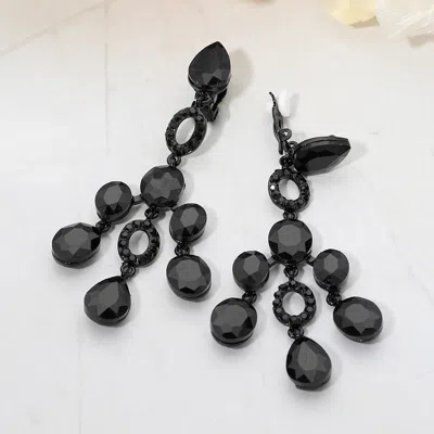 Fashnzfab Faceted Chandelier Statement Evening Clip On Earrings In Black