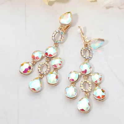 Fashnzfab Faceted Chandelier Statement Evening Clip On Earrings In Multi