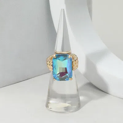 Fashnzfab Faceted Emerald Cut Stone Cluster Stretch Ring In Gold