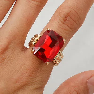 Fashnzfab Faceted Emerald Cut Stone Cluster Stretch Ring In Red