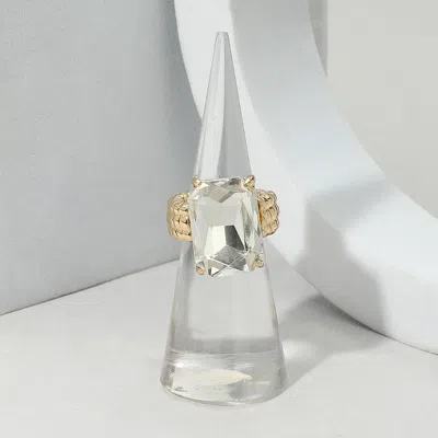 Fashnzfab Faceted Emerald Cut Stone Cluster Stretch Ring In Silver
