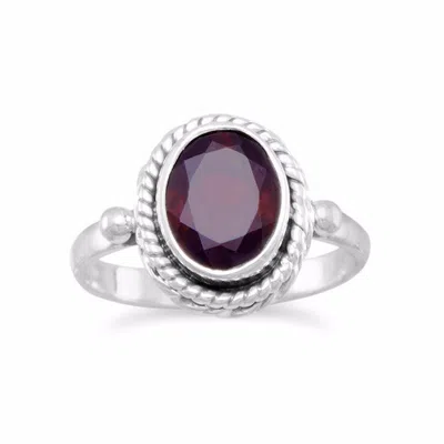 Fashnzfab Faceted Garnet Ring With Rope Edge In Metallic