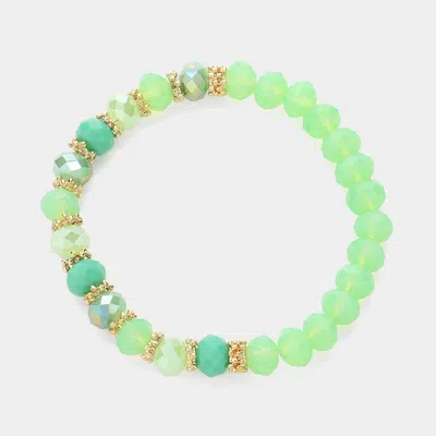 Fashnzfab Faceted Glass Beaded Stretch Bracelet Gold, Mint In Multi