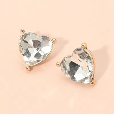 Fashnzfab Faceted Heart Stone Stud Earrings In Metallic