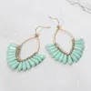 Fashnzfab Faceted Long Beaded Open Marquise Fan Dangle Earrings In Green