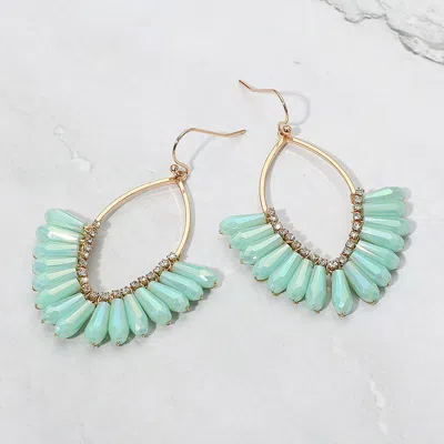 Fashnzfab Faceted Long Beaded Open Marquise Fan Dangle Earrings In Green