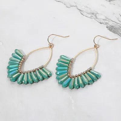 Fashnzfab Faceted Long Beaded Open Marquise Fan Dangle Earrings In Green