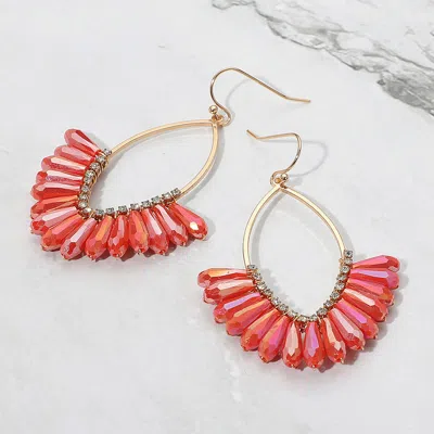 Fashnzfab Faceted Long Beaded Open Marquise Fan Dangle Earrings In Pink