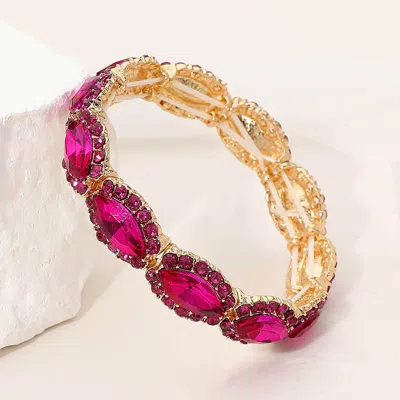 Fashnzfab Faceted Marquise Cut Stone Beaded Stretch Evening Bracelet In Gold