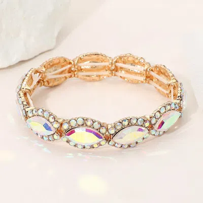 Fashnzfab Faceted Marquise Cut Stone Beaded Stretch Evening Bracelet In Gold