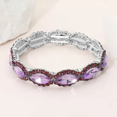 Fashnzfab Faceted Marquise Cut Stone Beaded Stretch Evening Bracelet In Silver