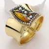 Fashnzfab Faceted Marquise Stone Embellished Statement Bangle Hinged Bracelet Brown, Gold In Multi