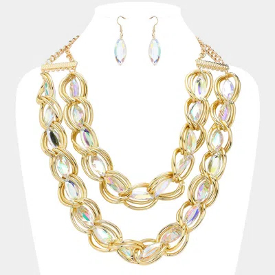 Fashnzfab Faceted Marquise Stone Link Chunky Chain Layered Statement Necklace In Gold