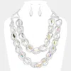 Fashnzfab Faceted Marquise Stone Link Chunky Chain Layered Statement Necklace In Silver