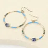 Fashnzfab Faceted Oval Bead Accent Heishi Beaded Open Ring Dangle Earrings - Gold, Light Blue In Multi