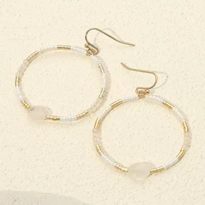 Fashnzfab Faceted Oval Bead Accent Heishi Beaded Open Ring Dangle Earrings In Silver