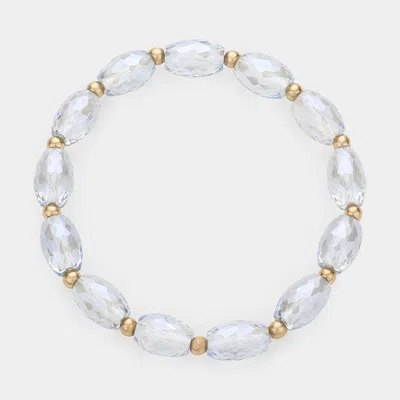Fashnzfab Faceted Oval Beaded Stretch Bracelet Navy In White