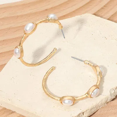 Fashnzfab Faceted Oval Pearl Around Hoop Earrings In Gold