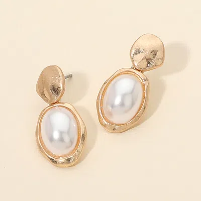 Fashnzfab Faceted Oval Pearl Drop Earrings In White