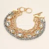 Fashnzfab Faceted Oval Rectangular Stone Cluster Link Accent Chunky Metal Chain Layered Bracelet Gold, Rhodium In Multi