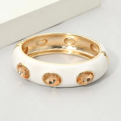 Fashnzfab Faceted Oval Stone Accent Hinged Bangle Bracelet In Silver