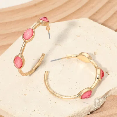 Fashnzfab Faceted Oval Stone Around Hoop Earrings In Gold