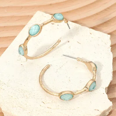 Fashnzfab Faceted Oval Stone Around Hoop Earrings In Gold
