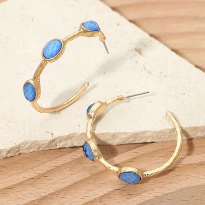 Fashnzfab Faceted Oval Stone Around Hoop Earrings In Multi