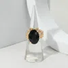 Fashnzfab Faceted Oval Stone Cluster Stretch Ring In Black