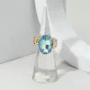 Fashnzfab Faceted Oval Stone Cluster Stretch Ring In Blue