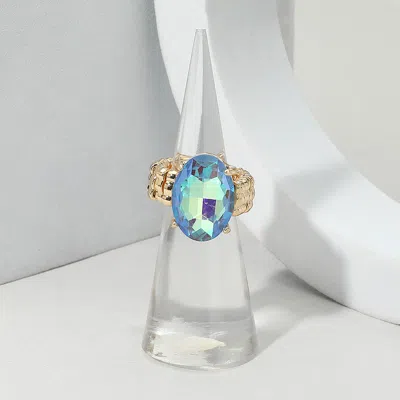 Fashnzfab Faceted Oval Stone Cluster Stretch Ring In Blue