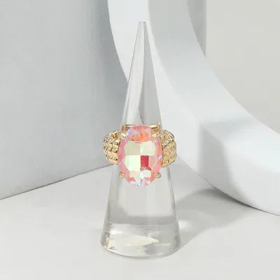 Fashnzfab Faceted Oval Stone Cluster Stretch Ring In Metallic