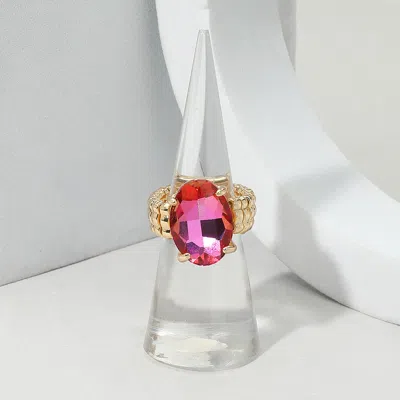 Fashnzfab Faceted Oval Stone Cluster Stretch Ring In Red