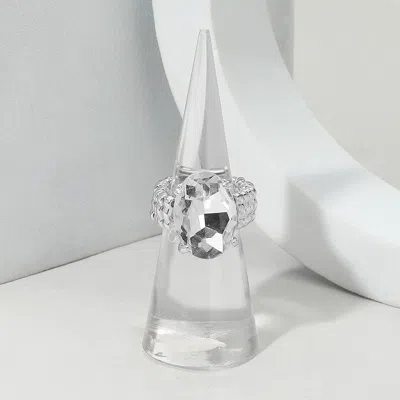 Fashnzfab Faceted Oval Stone Cluster Stretch Ring In Silver