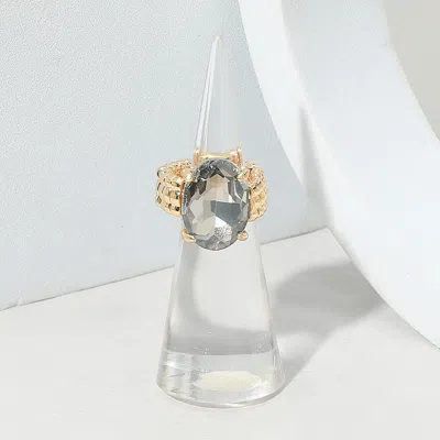 Fashnzfab Faceted Oval Stone Cluster Stretch Ring In Silver