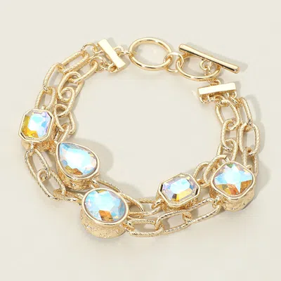 Fashnzfab Faceted Oval Teardrop Rectangular Stone Cluster Link Metal Chain Layered Bracelet In Blue