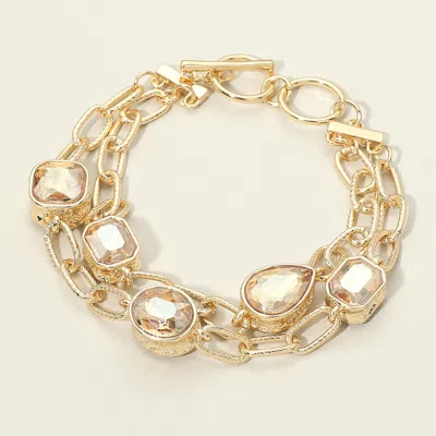 Fashnzfab Faceted Oval Teardrop Rectangular Stone Cluster Link Metal Chain Layered Bracelet In Gold