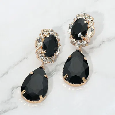 Fashnzfab Faceted Oval Teardrop Stone Drop Statement Evening Earrings In Black