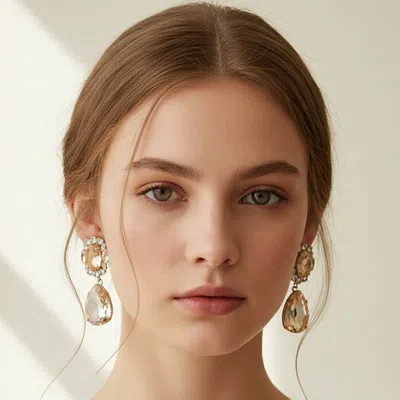 Fashnzfab Faceted Oval Teardrop Stone Drop Statement Evening Earrings In Brown