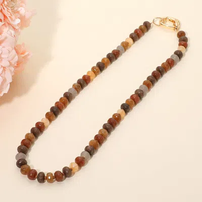 Fashnzfab Faceted Pebble Beaded Necklace In Brown