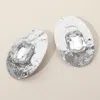 Fashnzfab Faceted Rectangle Center Stone Accent Hammered Oval Metal Plate Earrings In Metallic
