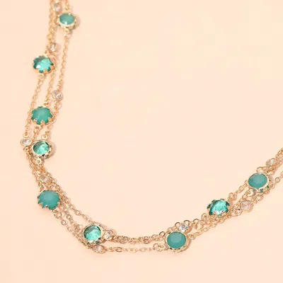 Fashnzfab Faceted Round Bezel Station Layered Necklace In Blue
