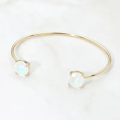 Fashnzfab Faceted Round Stone Cluster Tip Cuff Bracelet In Gold