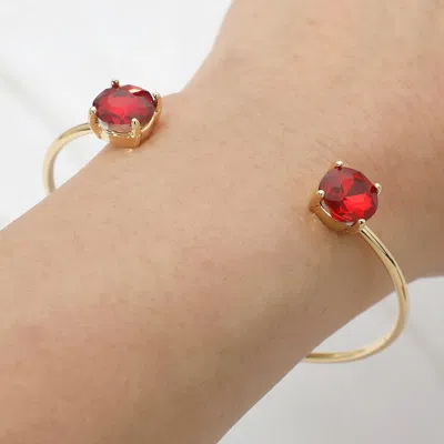 Fashnzfab Faceted Round Stone Cluster Tip Cuff Bracelet In Red