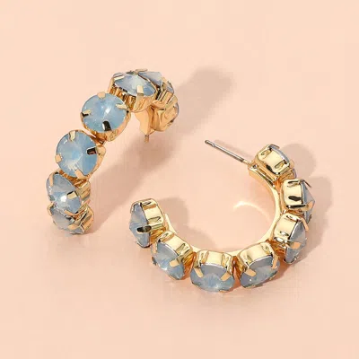 Fashnzfab Faceted Round Stone Hoop Earrings In Blue