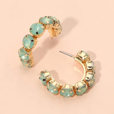 Fashnzfab Faceted Round Stone Hoop Earrings In Green