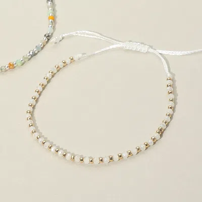 Fashnzfab Faceted Seed Beaded Cinch Pull Tie Bracelet Gold, White In Multi