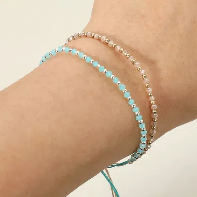 Fashnzfab Faceted Seed Beaded Cinch Pull Tie Bracelet Silver, Turquoise In Multi