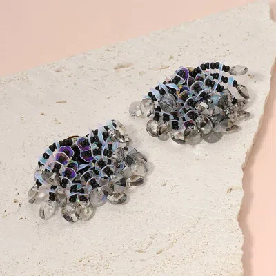 Fashnzfab Faceted Seed Beaded Cluster Earrings - Black